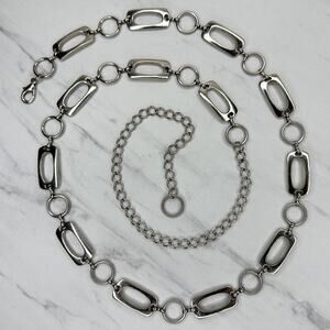Geometric Rounded Rectangle Circle Silver Tone Chain Belt Plus One Size (OS) ✨